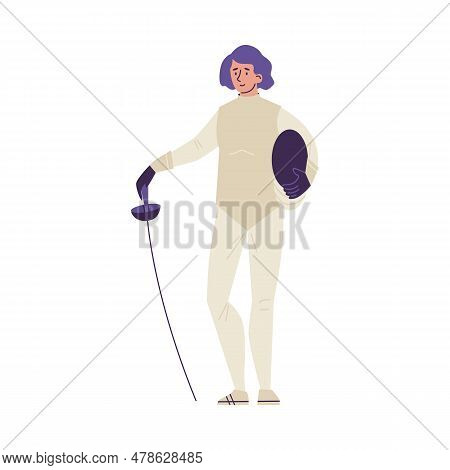 Vector Isolated Fencer Poses Illustration, Fencing Player Training, Swordsman In Protective Sportswe