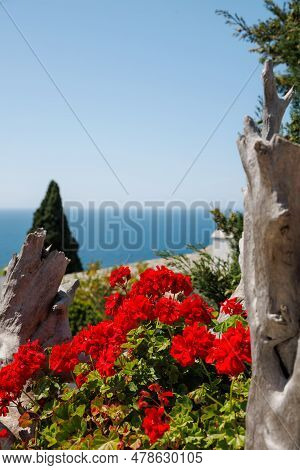 View To Aegean Sea From Monastery Of Archangel Michael On Thassos Or Thasos Greek Island Summer Dest