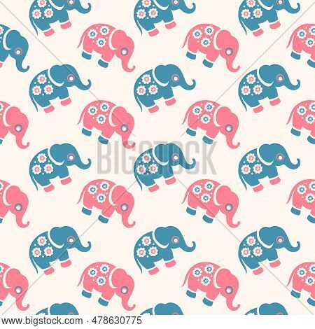 Cute Vector Funny Baby Elephant Seamless Pattern