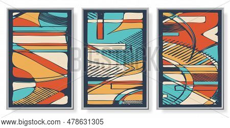 Colorful Linear Background With Different Geometric Shape Elements. Modern Graphic Pattern Illustrat