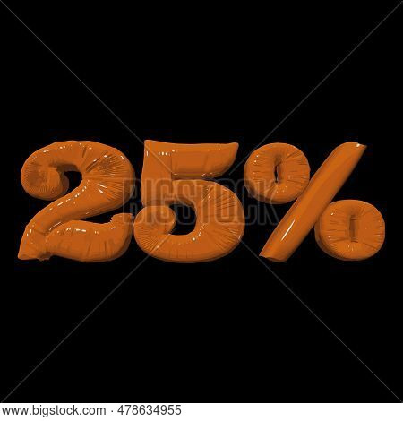 Inflated Plastic Square Illustration Of Volumetric Glossy Deformed 3d Render Of Orange Number 25 Per