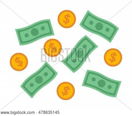 Cash And Golden Coins Semi Flat Colour Vector Object
