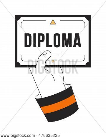 Hand Holds Diploma Document Flat Line Color Isolated Vector Object