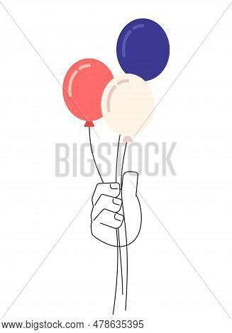Red White And Blue Balloons Holding Monochromatic Flat Vector Hand