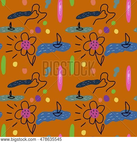 Flower Sea Scribble Cute Abstract Orange Pattern