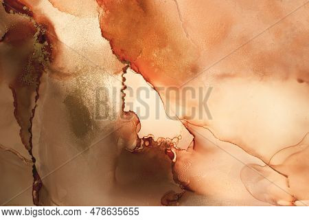 Modern Hand Painted Watercolor Texture. Liquid Brown Color Painting. Stylish Creative Alcohol Ink Ar