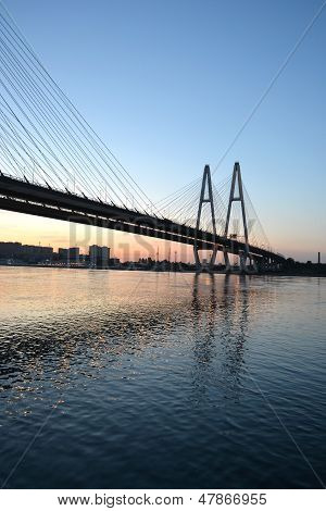Cable-braced Bridge Across The River Neva