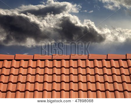 Střešní tašky a bouře obloha