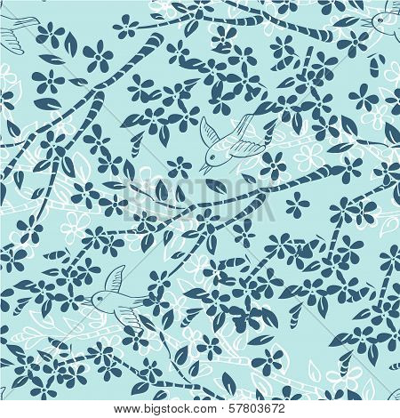 vector seamless of birds, branches and flowers