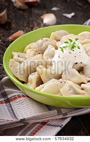 Meat Dumplings - russian boiled pelmeni in plate
