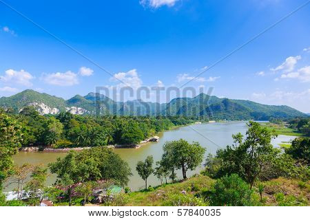 River Kwai Background Mountain ,kanchaburi Thailand