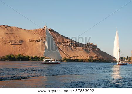 Felucca sails on the Nile river
