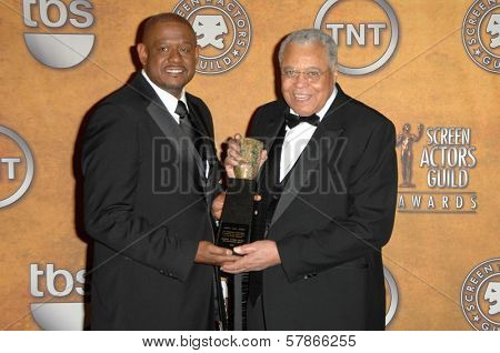 Forest Whitaker and James Earl Jones in the Press Room at the 15th Annual Screen Actors Guild Awards. Shrine Auditorium, Los Angeles, CA. 01-25-09