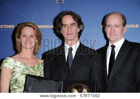 Melissa Leo with Jay Roach and Richard Jenkins in the press room at the 61st Annual DGA Awards. Hyatt Regency Century Plaza, Los Angeles, CA. 01-31-09