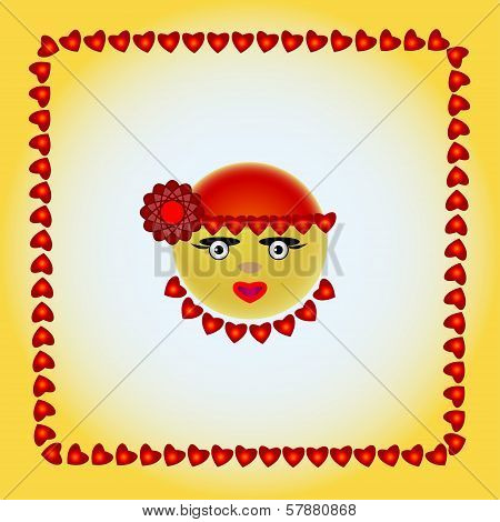 smiley in a red cap with a red flower