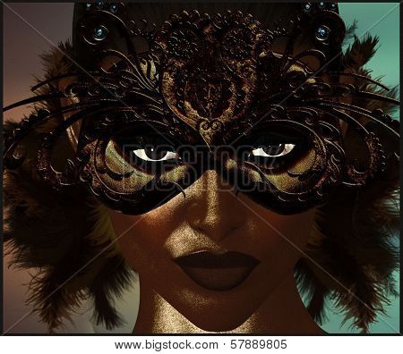Masquerade mask with feathers.