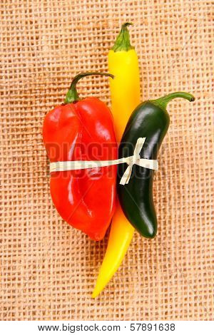 Bundle Of Hot Pepper Varieties Of Jute Background