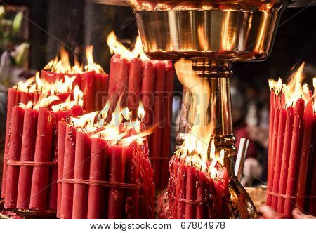 Red Candles In Temple