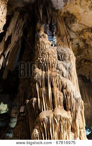 Formations; Stalactites and stalagmites in the famous Nerja Caves In Nerja Málaga Province, Spain.