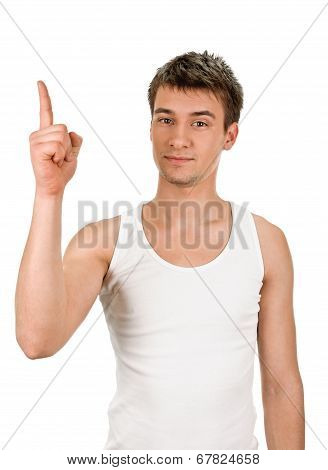 young man pointing finger