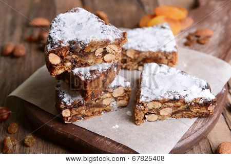 Delicious cake panforte on table close-up