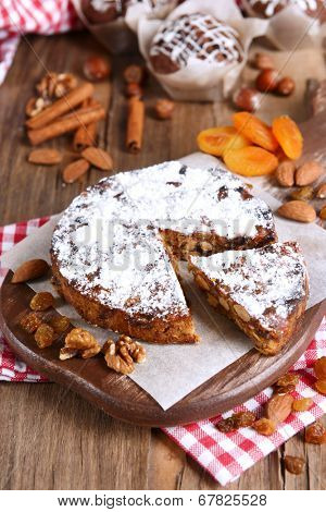 Delicious cake panforte on table close-up