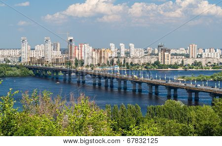 View Of Paton Bridge And Left Bank Of The Dnieper River In Kyiv, Ukraine
