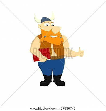 Cartoon illustration of a viking holding a book