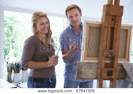 Woman Attending Painting Class