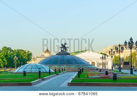Manezh Square In Central Moscow In The Early Morning