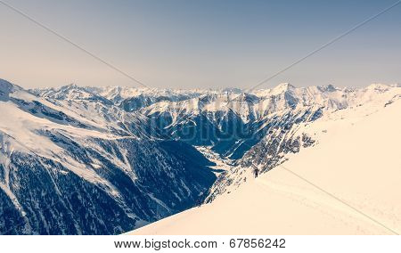 Alpine Valley Surrounded With Mountains