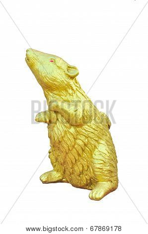 Golden Mouse Statue Isolated On White