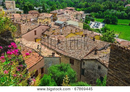 Andscape With Roofs Of Houses In Small Tuscan Town In Province