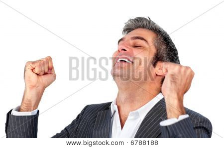 Succesful Businessman Punching The Air In Celebration