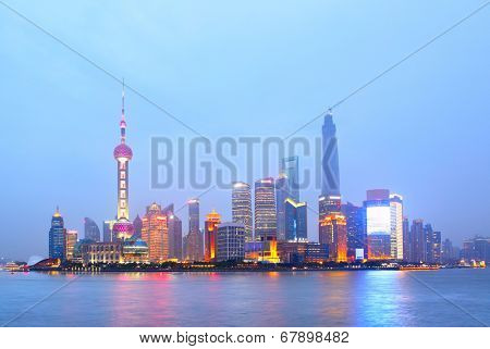 Shanghai skyline at night, China