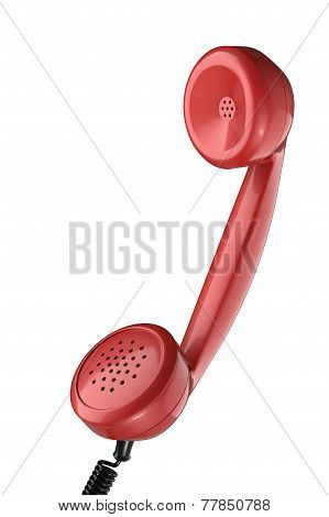vintage red phone handset on white background