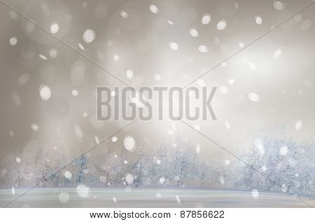 Vector winter snowfall landscape.
