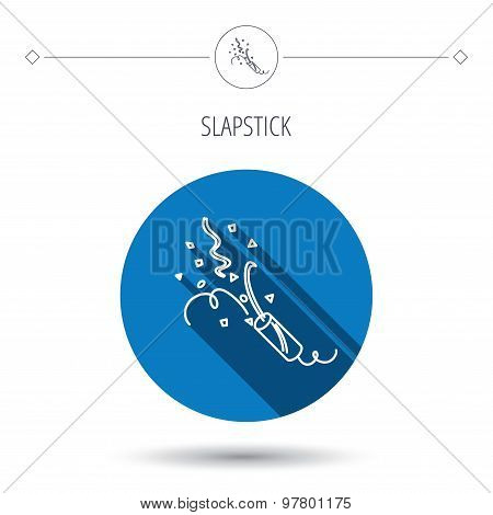 Shooting slapstick icon. Celebration sign.
