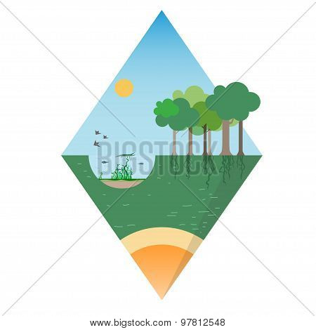 Offshore floating island design. Ecological background suitable for presentations.