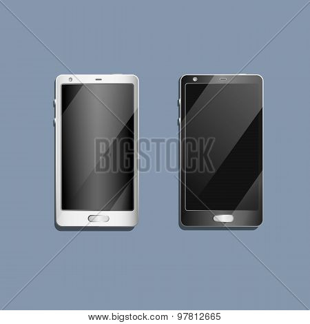 Realistic black mobile phone with blank screen isolated on white, Vector