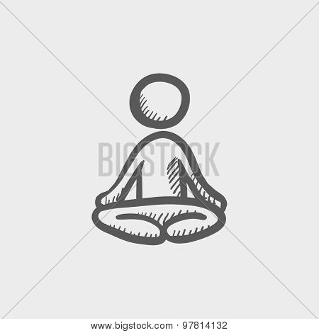 Yoga exercise sketch icon for web and mobile. Hand drawn vector dark grey icon on light grey background.