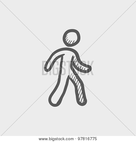 Walking exercise sketch icon for web and mobile. Hand drawn vector dark gray icon on light gray background.