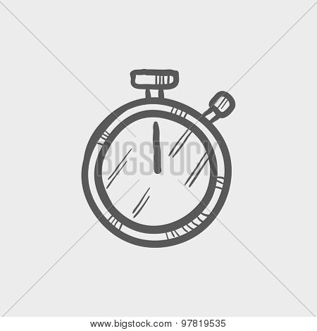 Stop watch sketch icon for web and mobile. Hand drawn vector dark gray icon on light gray background.