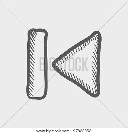 Previous button sketch icon for web and mobile. Hand drawn vector dark grey icon on light grey background.