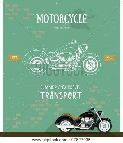 Motorcycle logo in flat and line style.