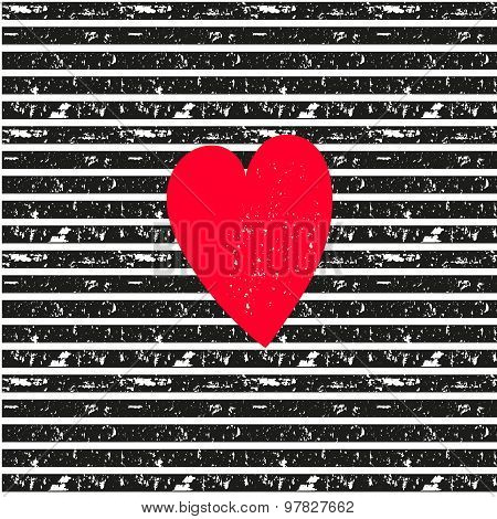 Pink heart on seamless vector striped pattern
