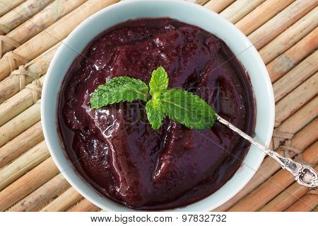 Brazilian Dessert Acai Pulp In Blue Bowl
