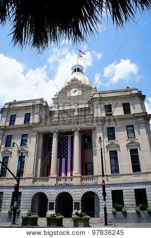 Savannah City Hall with gold dome and clock