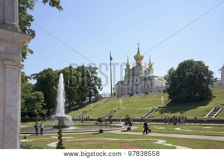 Tourists Visiting The Five-domed Church Of Courtier Saints Peter And Paul