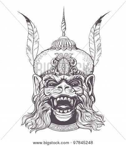 Hanuman Grunge print. Vintage style.